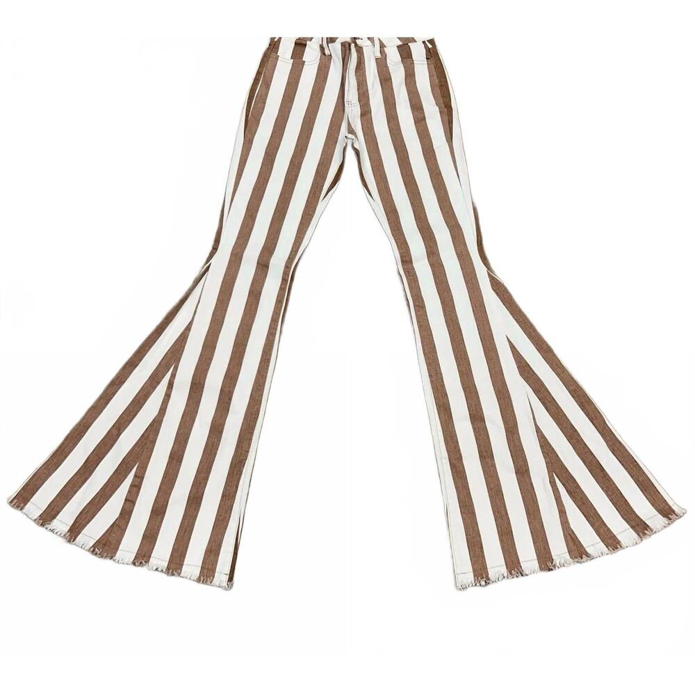 NEW BESTTO women's bell bottom pants in stripe brown